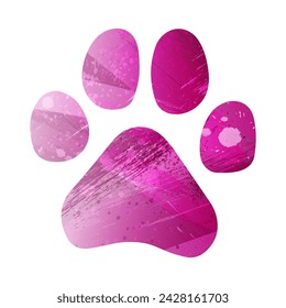 Paw Prints. Logo. Vector Illustration. Watercolor style. Eggplant color. Purple bright color.