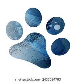 Paw Prints. Logo. Vector Illustration. Watercolor style. Deep blue color. Berlin azure.