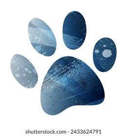 Paw Prints. Logo. Vector Illustration. Watercolor style. Deep blue color. Berlin azure.