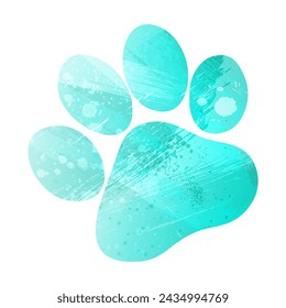 Paw Prints. Logo. Vector Illustration. Watercolor style. Turquoise color. Bright blue color.