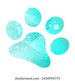 Paw Prints. Logo. Vector Illustration. Watercolor style. Turquoise color. Bright blue color.