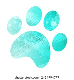 Paw Prints. Logo. Vector Illustration. Watercolor style. Turquoise color. Bright blue color.