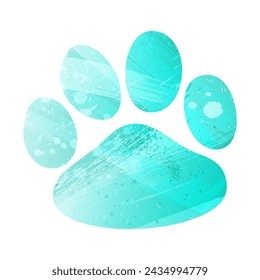 Impresiones de pata. Logo. Ilustración vectorial. Estilo acuarela. Color turquesa. Color azul brillante.