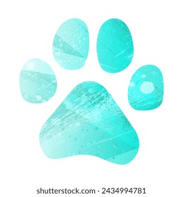 Paw Prints. Logo. Vector Illustration. Watercolor style. Turquoise color. Bright blue color.