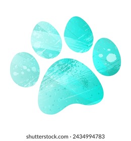 Paw Prints. Logo. Vector Illustration. Watercolor style. Turquoise color. Bright blue color.