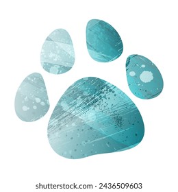 Paw Prints. Logo. Vector Illustration. Watercolor style. Turquoise blue color. Blue is a deep color.