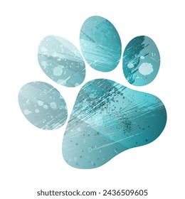 Paw Prints. Logo. Vector Illustration. Watercolor style. Turquoise blue color. Blue is a deep color.