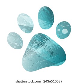 Paw Prints. Logo. Vector Illustration. Watercolor style. Turquoise blue color. Blue is a deep color.