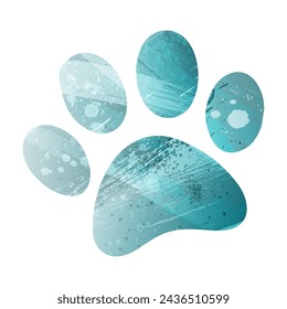 Paw Prints. Logo. Vector Illustration. Watercolor style. Turquoise blue color. Blue is a deep color.