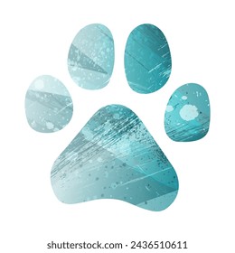 Paw Prints. Logo. Vector Illustration. Watercolor style. Turquoise blue color. Blue is a deep color.