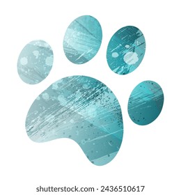 Paw Prints. Logo. Vector Illustration. Watercolor style. Turquoise blue color. Blue is a deep color.