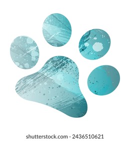 Paw Prints. Logo. Vector Illustration. Watercolor style. Turquoise blue color. Blue is a deep color.