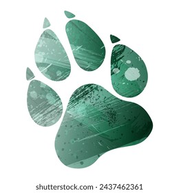 Paw Prints. Logo. Vector Illustration. Watercolor style. Turquoise green color.