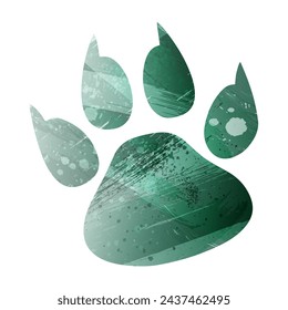 Paw Prints. Logo. Vector Illustration. Watercolor style. Turquoise green color.