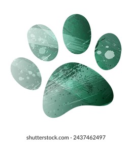 Paw Prints. Logo. Vector Illustration. Watercolor style. Turquoise green color.