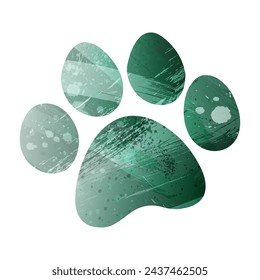 Paw Prints. Logo. Vector Illustration. Watercolor style. Turquoise green color.