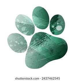 Paw Prints. Logo. Vector Illustration. Watercolor style. Turquoise green color.