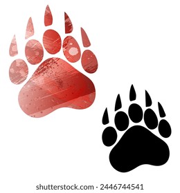 Paw Prints. Logo. Vector Illustration. Set of two cards. Watercolor style. Red color. Black card.