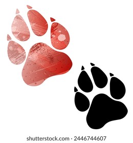 Paw Prints. Logo. Vector Illustration. Set of two cards. Watercolor style. Red color. Black card.