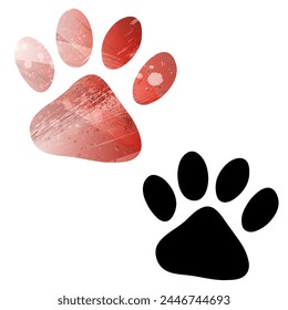 Paw Prints. Logo. Vector Illustration. Set of two cards. Watercolor style. Red color. Black card.