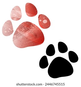 Paw Prints. Logo. Vector Illustration. Set of two cards. Watercolor style. Red color. Black card.