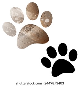 Paw Prints. Logo. Vector Illustration. Set of two cards. Watercolor style. Brown color. Black card.