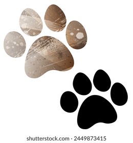 Paw Prints. Logo. Vector Illustration. Set of two cards. Watercolor style. Brown color. Black card.