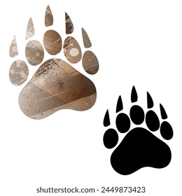 Paw Prints. Logo. Vector Illustration. Set of two cards. Watercolor style. Brown color. Black card.