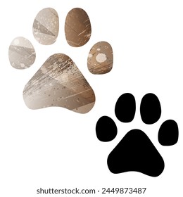 Paw Prints. Logo. Vector Illustration. Set of two cards. Watercolor style. Brown color. Black card.