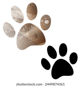 Paw Prints. Logo. Vector Illustration. Set of two cards. Watercolor style. Brown color. Black card.