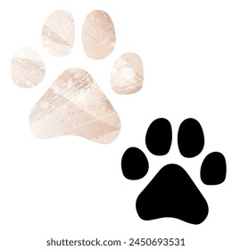 Paw Prints. Logo. Vector Illustration. Set of two cards. Watercolor style. Brown beige color. Black card.