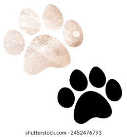 Paw Prints. Logo. Vector Illustration. Set of two cards. Watercolor style. Brown beige color. Black card.
