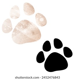 Paw Prints. Logo. Vector Illustration. Set of two cards. Watercolor style. Brown beige color. Black card.