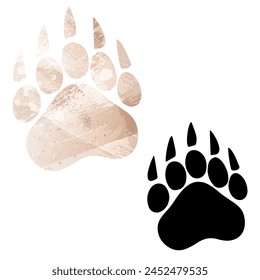 Paw Prints. Logo. Vector Illustration. Set of two cards. Watercolor style. Brown beige color. Black card.