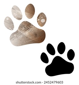 Paw Prints. Logo. Vector Illustration. Set of two cards. Watercolor style. Brown color. Black card.