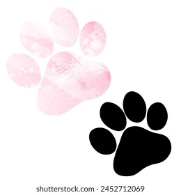 Paw Prints. Logo. Vector Illustration. Set of two cards. Watercolor style. Pink color. Black card.