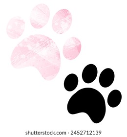 Paw Prints. Logo. Vector Illustration. Set of two cards. Watercolor style. Pink color. Black card.