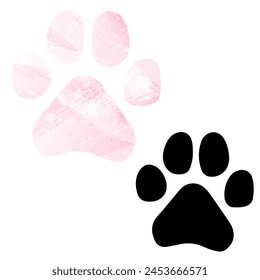 Paw Prints. Logo. Vector Illustration. Set of two cards. Watercolor style. Pink color. Black card.