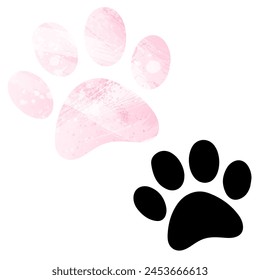 Paw Prints. Logo. Vector Illustration. Set of two cards. Watercolor style. Pink color. Black card.