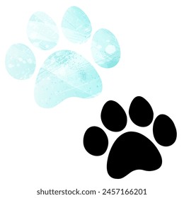 Paw Prints. Logo. Vector Illustration. Set of two maps. Watercolor style. Blue color. Black map.