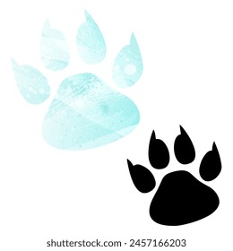 Paw Prints. Logo. Vector Illustration. Set of two maps. Watercolor style. Blue color. Black map.