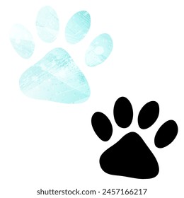 Paw Prints. Logo. Vector Illustration. Set of two maps. Watercolor style. Blue color. Black map.