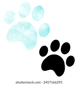 Paw Prints. Logo. Vector Illustration. Set of two maps. Watercolor style. Blue color. Black map.