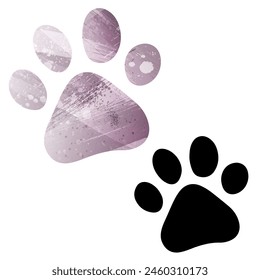 Paw Prints. Logo. Vector Illustration. Set of two cards. Watercolor style. Purple color. Black card.