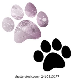 Paw Prints. Logo. Vector Illustration. Set of two cards. Watercolor style. Purple color. Black card.