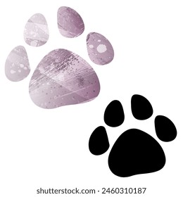 Paw Prints. Logo. Vector Illustration. Set of two cards. Watercolor style. Purple color. Black card.