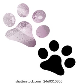 Paw Prints. Logo. Vector Illustration. Set of two cards. Watercolor style. Purple color. Black card.