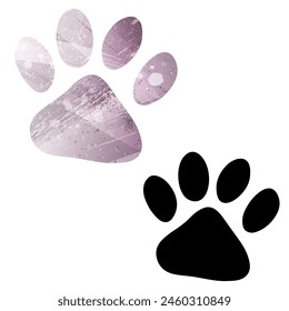 Paw Prints. Logo. Vector Illustration. Set of two cards. Watercolor style. Purple color. Black card.