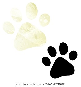 Impresiones de pata. Logo. Ilustración vectorial. Juego de dos cartas. Estilo acuarela. Color limón amarillo. Tarjeta negra.