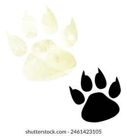 Paw Prints. Logo. Vector Illustration. Set of two cards. Watercolor style. Yellow lemon color. Black card.